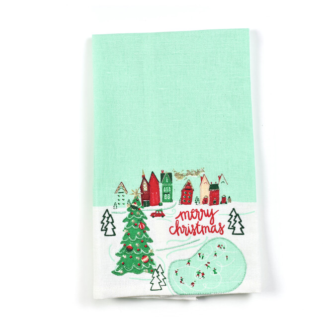 Smalll Christmas in the Village Town Hand Towel, Multi