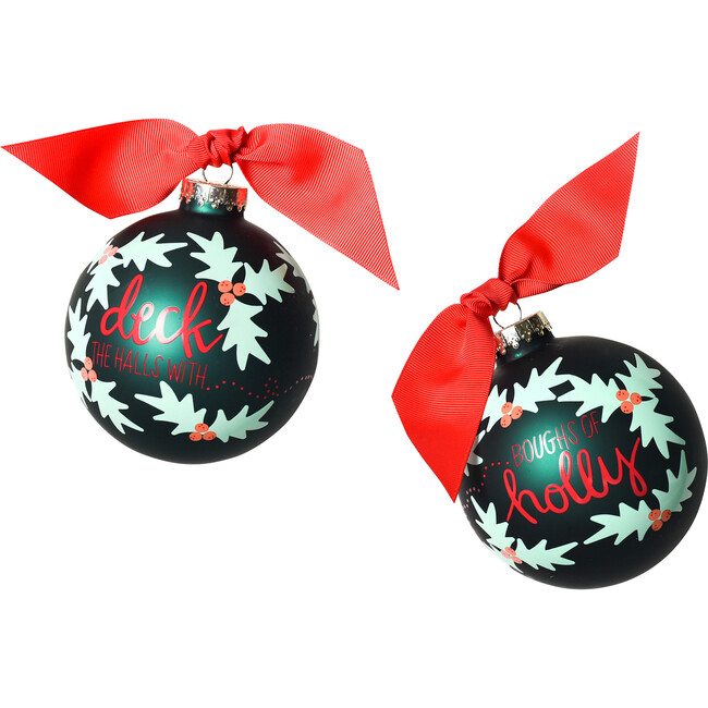 Boughs of Holly Glass Ornament, Green - Ornaments - 2