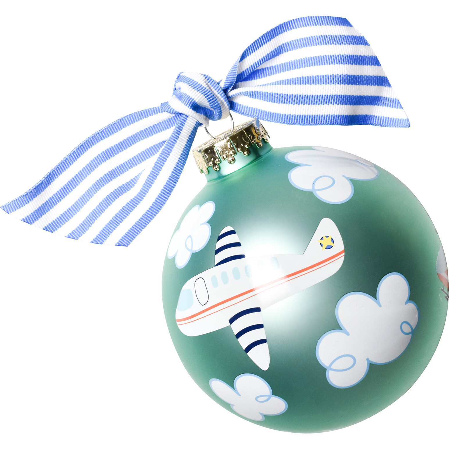 Around The World Plane Glass Ornament, Blue - Ornaments - 1