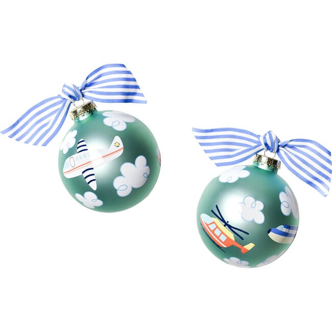 Around The World Plane Glass Ornament, Blue - Ornaments - 2