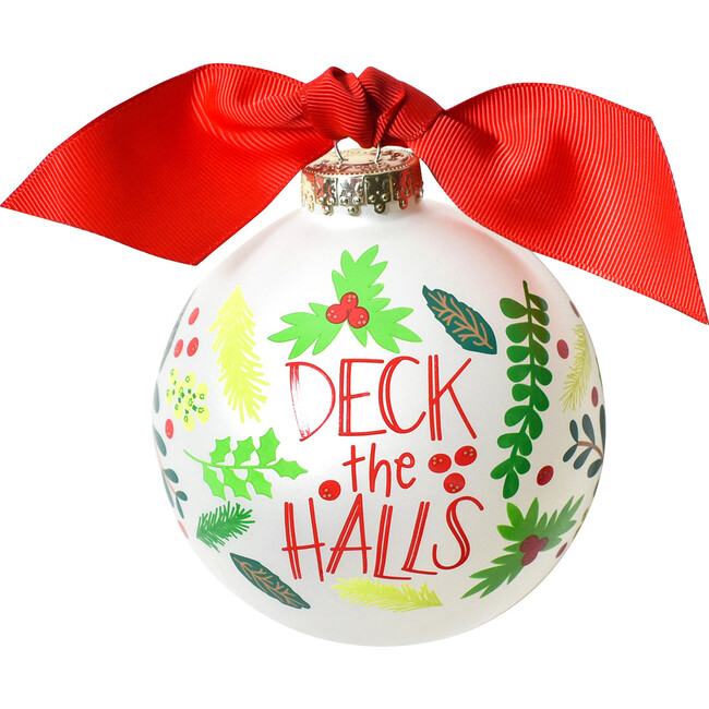 Deck The Halls Glass Ornament, White - Ornaments - 1