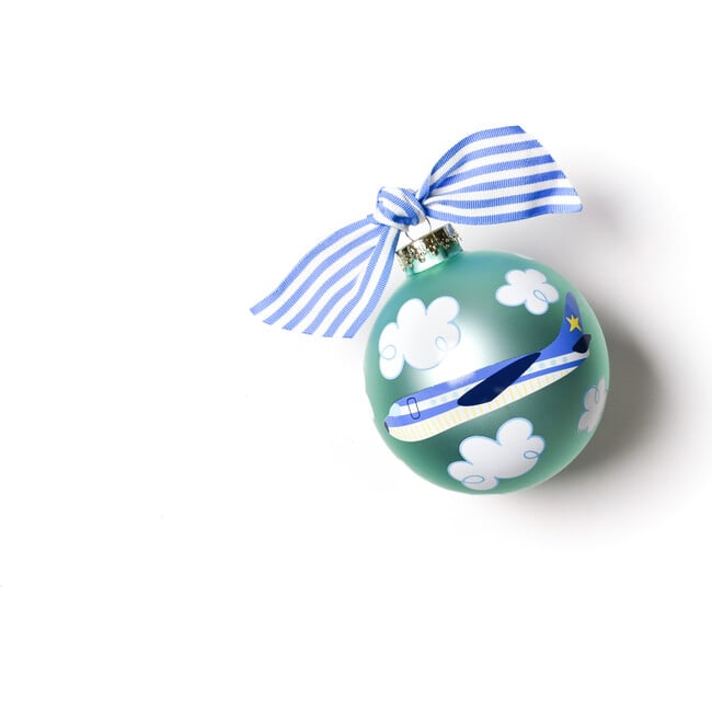 Around The World Plane Glass Ornament, Blue - Ornaments - 4