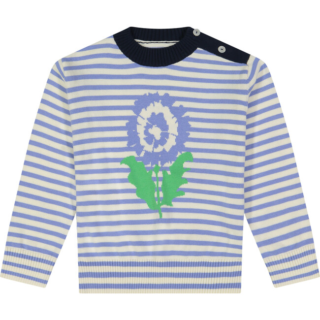 Peony Intarsia Cotton Sweater, Stripe - Sweaters - 1