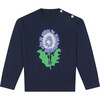 Peony Intarsia Cotton Sweater, Navy - Sweaters - 1 - thumbnail