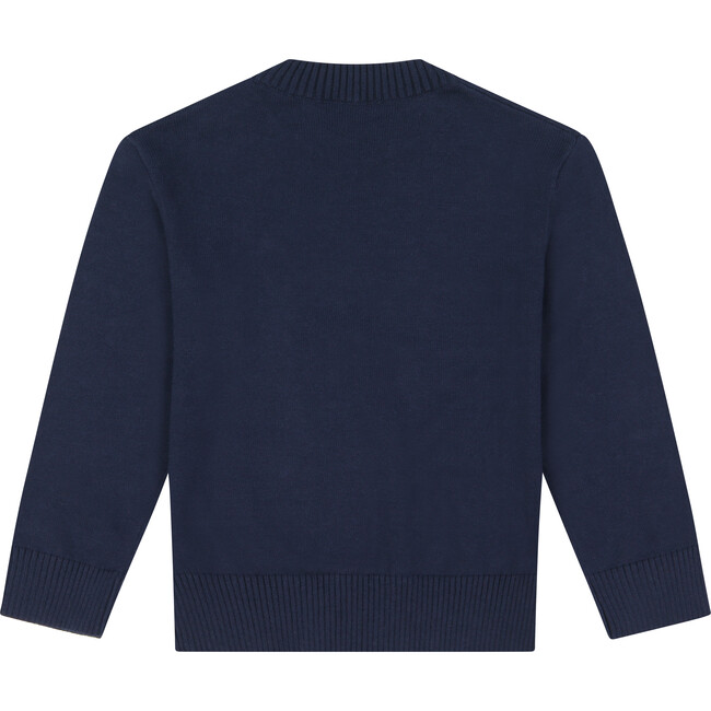Peony Intarsia Cotton Sweater, Navy - Sweaters - 4