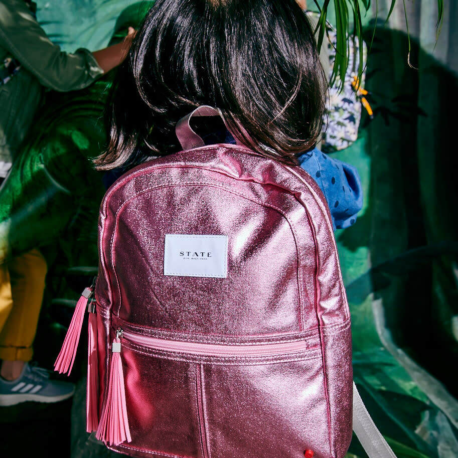 Metallic Mini Kane Backpack, Pink and Silver - STATE Bags  display picture 1