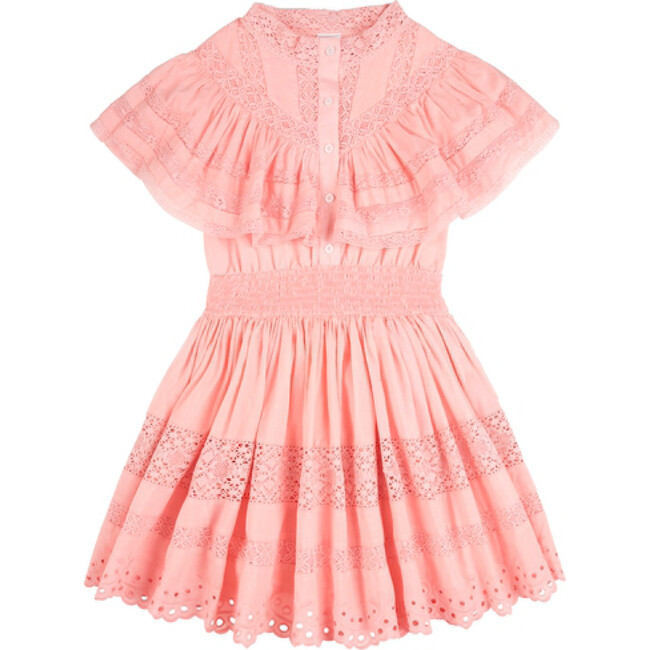 Danielle Lace Trim Cotton Dress, Pink - Dresses - 1