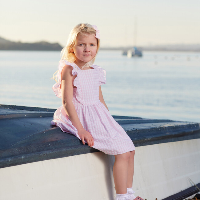Lula Ruffle Dress, Pink Gingham - Trotters London Dresses | Maisonette
