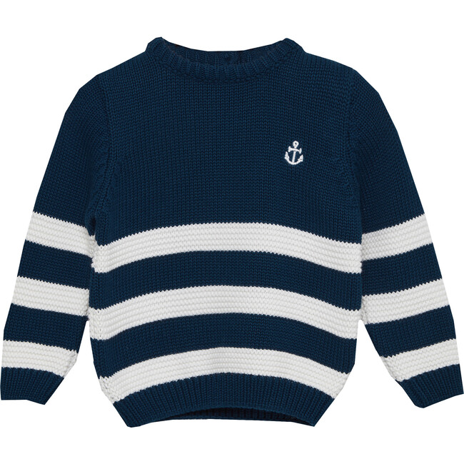 Alfred Jumper, Navy and Ecru stripe - Jumpers - 1