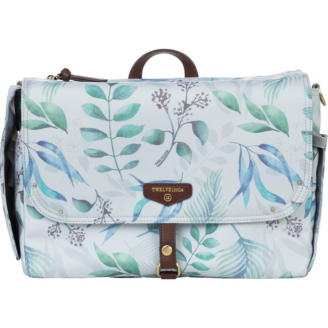 On-The-Go Stoller Caddy, White and Blue Leaf Print - Diaper Bags - 1