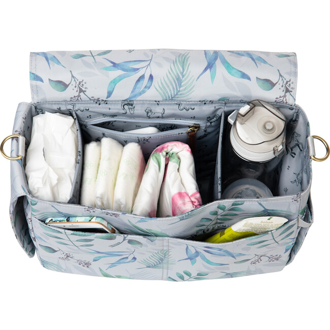 On-The-Go Stoller Caddy, White and Blue Leaf Print - Diaper Bags - 4