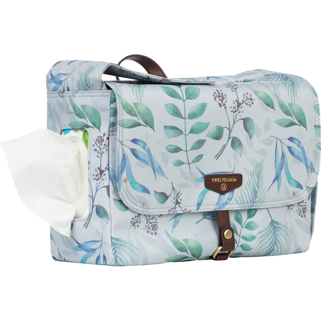 On-The-Go Stoller Caddy, White and Blue Leaf Print - Diaper Bags - 5
