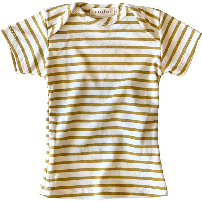 Organic Cotton Lap Tee Short Sleeve Striped nautical tee, Natural & Chartreuse