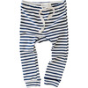 Organic Cotton Drawstring Striped Leggings, Natural & Blue - Leggings - 1 - thumbnail