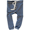 Organic Cotton Drawstring Striped Leggings, Blue & Natural - Leggings - 1 - thumbnail