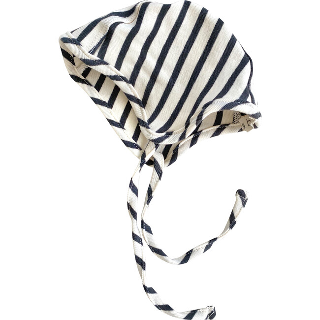Organic Cotton Bonnet, Natural & Charcoal Stripe