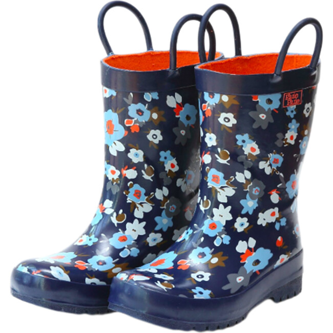 Rain Boots, Navy Flower