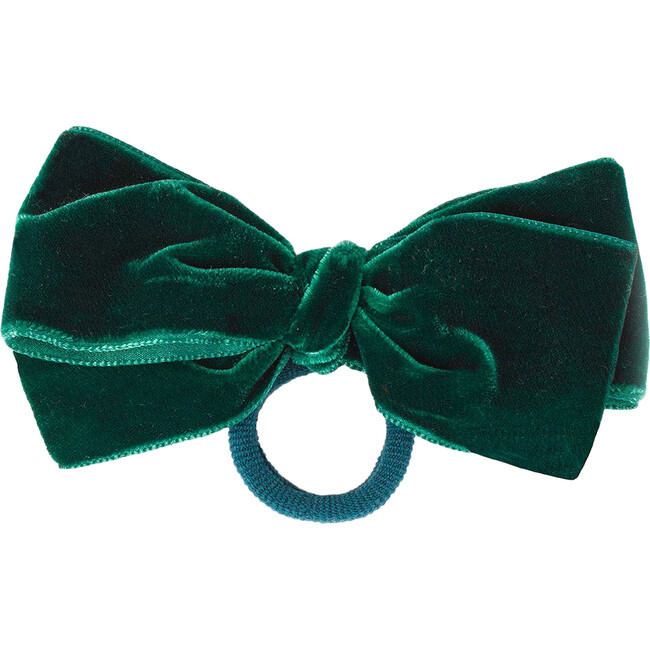Velvet Bow Pony, Bottle Green - Hair Accessories - 1