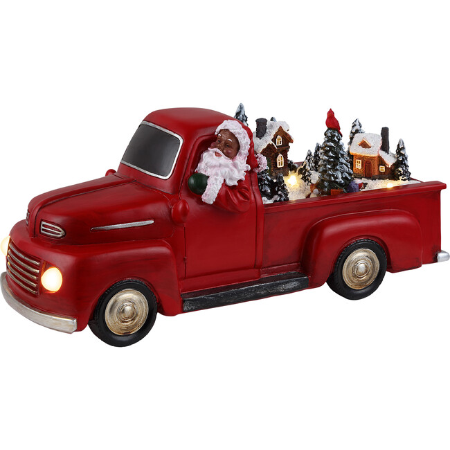 10.5" Red Animated Truck, African American Santa