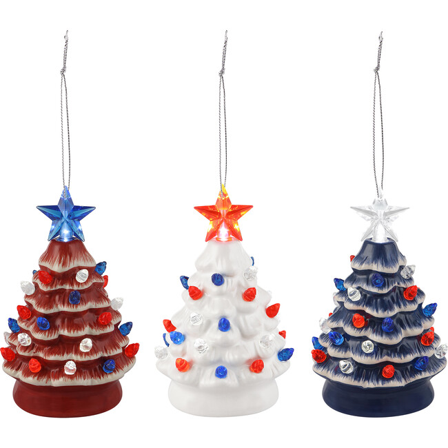 Set of 3 Mini Lit Patriotic Nostalgic trees - Ornaments - 1