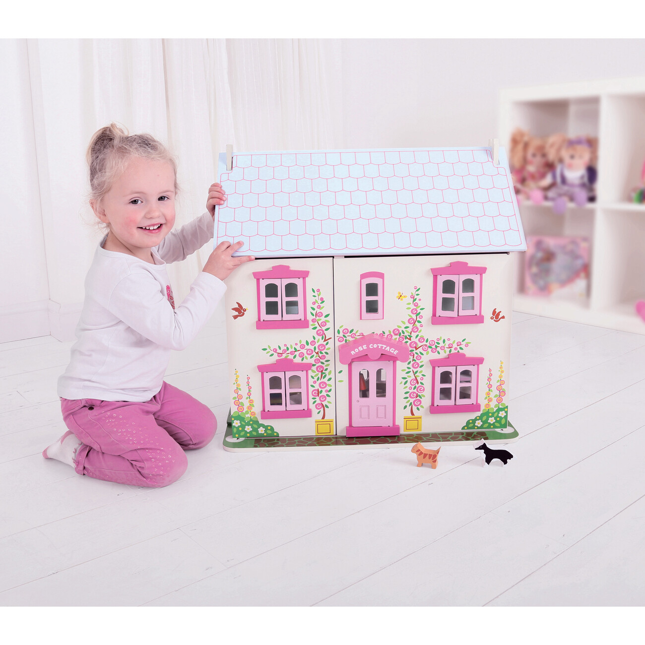 Bigjigs Toys, Heritage Playset Rose Cottage Doll House, Wooden Toys, Wooden  Dolls House, Doll House for Toddlers, 18pcs Dolls House Furniture, Girls