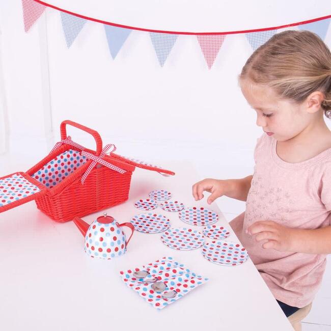 Polka Dot Basket Tea Set - Play Food - 3