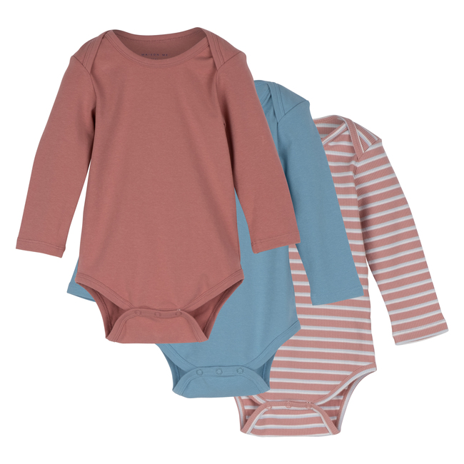 Reagan Long Sleeve Bodysuit Trio, Rose & Dusty Blue Multi - Onesies - 1