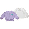 Ruffled Collar Blouse and Flower Power Sweatshirt, Lavender and White - Mixed Apparel Set - 1 - thumbnail