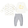 Running Dogs Sweatshirt, Bunny t-shirt and Breton Stripes Joggers, Cream - Mixed Apparel Set - 1 - thumbnail