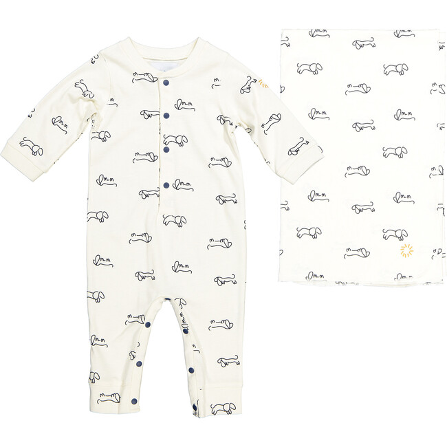 Sausage Dogs Playsuit and Blanket, Cream