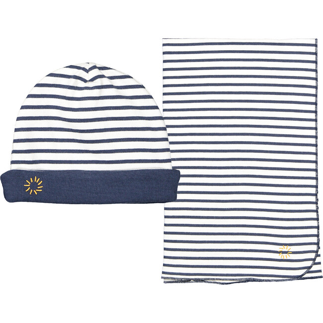 Reversible Breton Beanie and Blanket, Navy and Cream - Mixed Accessories Set - 1