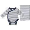 Breton Stripes Bodysuit and Blanket, Navy and Cream - Mixed Accessories Set - 1 - thumbnail