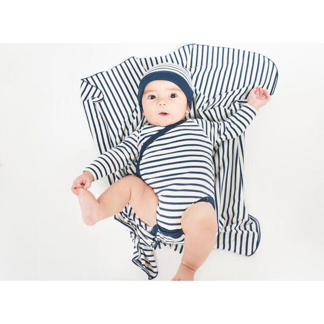 Breton Stripes Bodysuit and Blanket, Navy and Cream - Mixed Accessories Set - 2