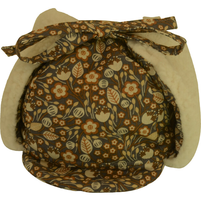 Winter Hat, Harvest Gray Floral with Tie - Hats - 1