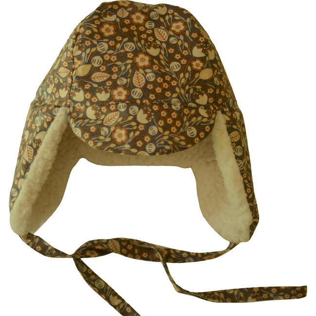 Winter Hat, Harvest Gray Floral with Tie - Hats - 3
