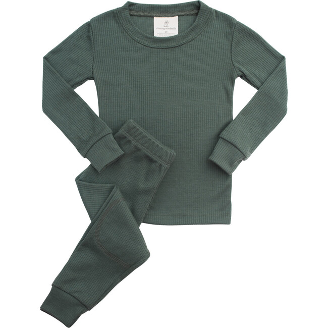 Rib Merino Wool Long Johns, Fern