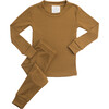 Rib Merino Wool Long Johns, Amber Gold - Pajamas - 1 - thumbnail