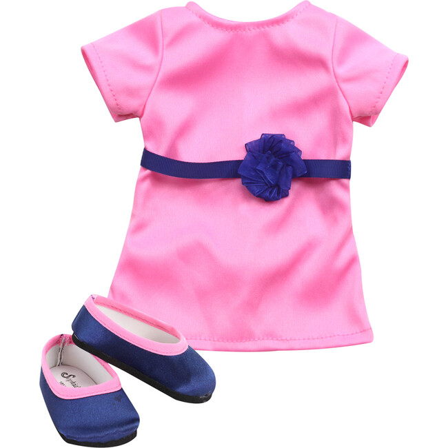 18" Doll - Brooklyn Dark Brown Hair Vinyl Doll in Light Pink Dress & Navy Satin Shoes, Blush