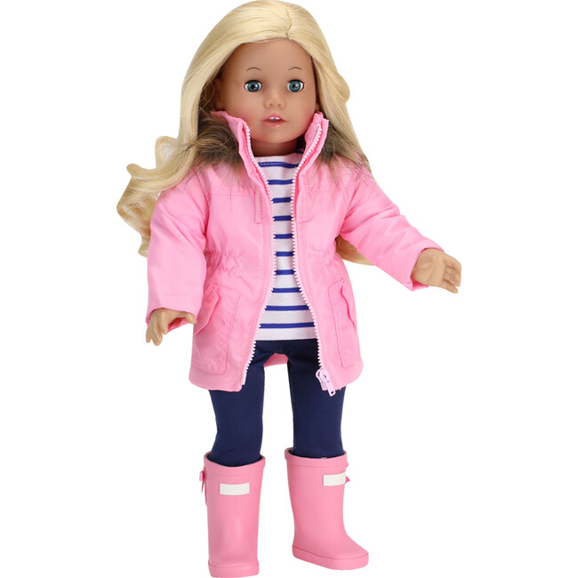 18" Doll - Parka, Leggings, Stripe T & Wellies,  Light Pink - Doll Accessories - 3