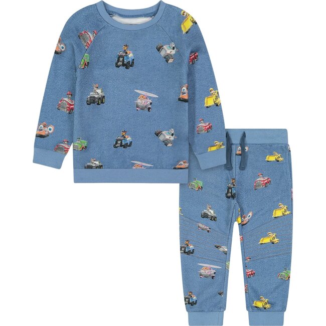 Andy & Evan x PAW Patrol Vehicles All Over Sweat Set, Blue - Sweaters - 1