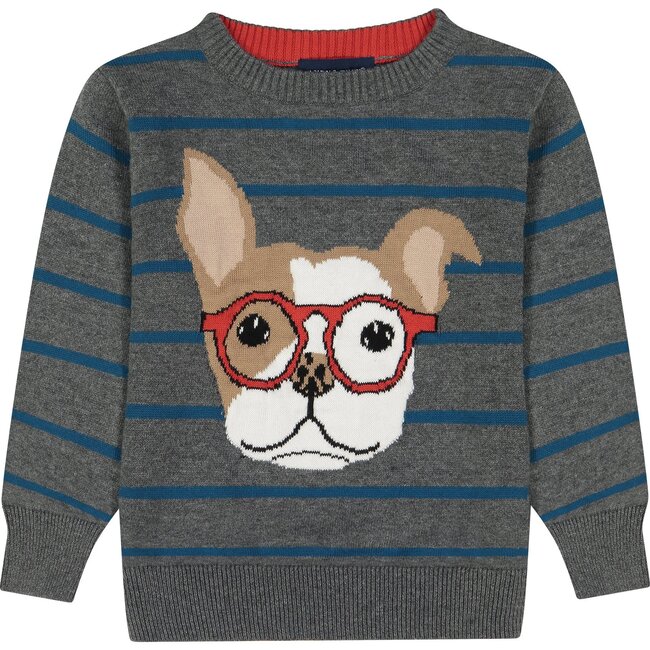 Dog Crew Neck Sweater, Grey - Sweaters - 1