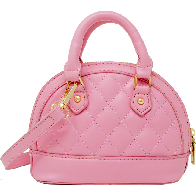 Mini Quilted Moon Handbag, Pink - Bags - 1