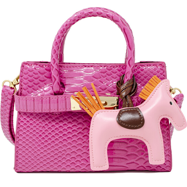 Patent Crocodile Pony Handbag, Hot Pink