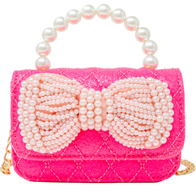 Pearl Handle Bow Handbag, Hot Pink - Bags - 1