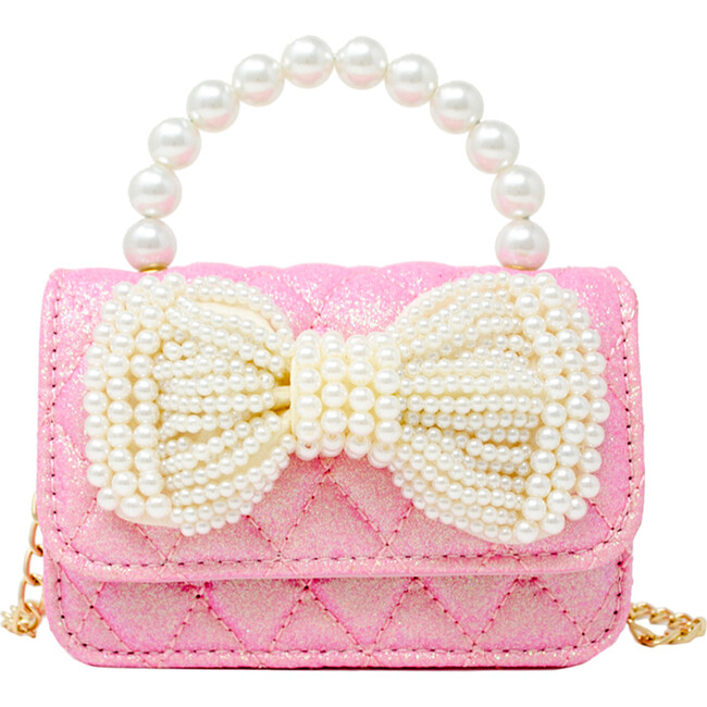 Pearl Handle Bow Handbag, Pink - Bags - 1