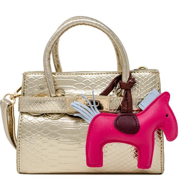 Shiny Crocodile Pony Handbag, Champagne - Bags - 1