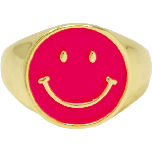 Happy Face Ring, Hot Pink - Rings - 1
