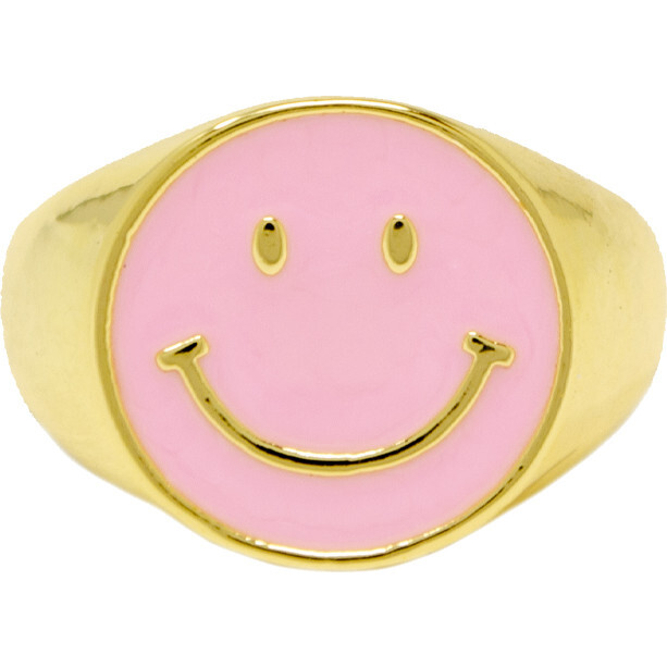 Happy Face Ring, Pink - Rings - 1