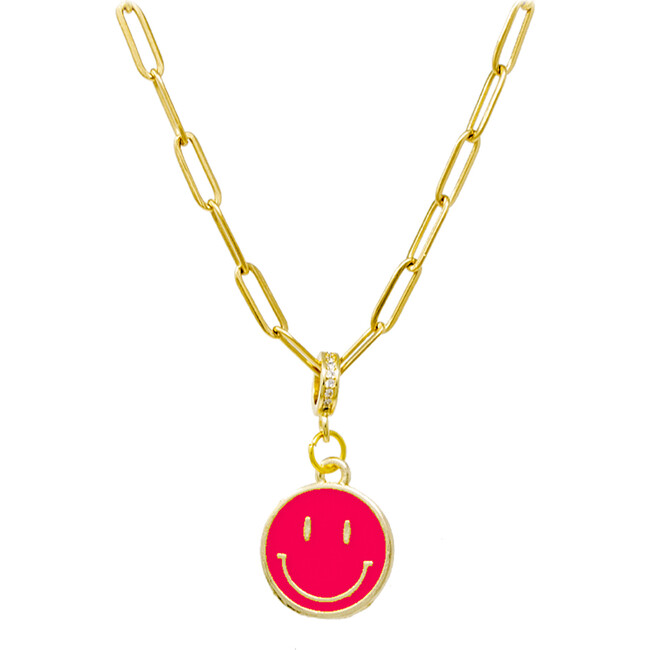 Happy Face Necklace, Hot Pink