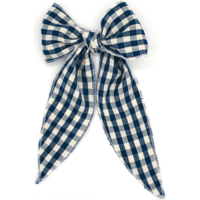 Folklore Large Bow, Cobalt Check - Hair Accessories - 1